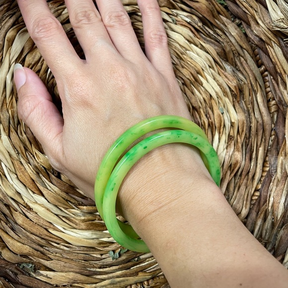 Bakelite Bracelet Set - Green Yellow - Picture 4 of 4